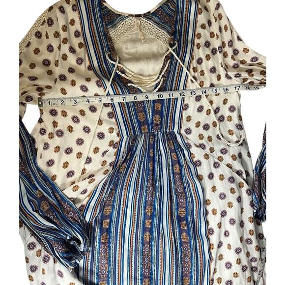 Free People Womens Ivory Blue Boho Pebble Rain Tunic Dress Size XS Pockets Short - Picture 13 of 14